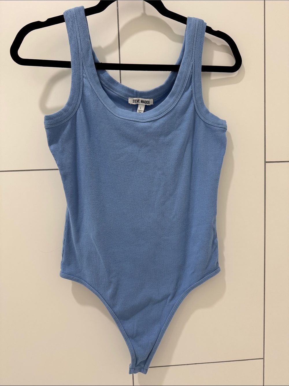 Steve Madden Light Blue Ribbed Tank Thong Bodysuit